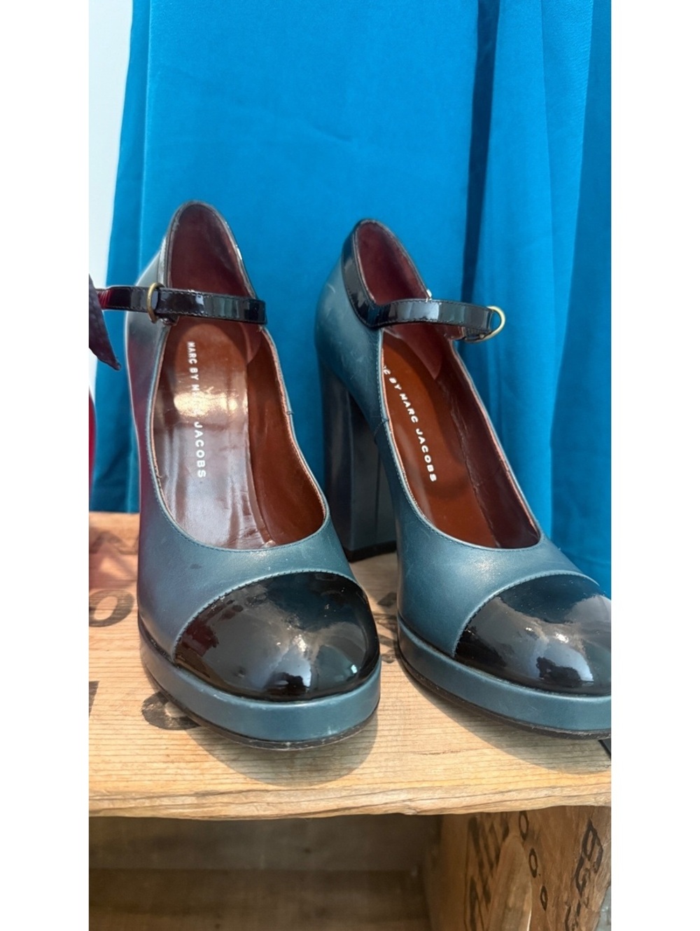 Marc by Marc Jacobs Cap Toe Mary Jane Platform Heels Teal EU 36 Italy